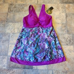 One piece bathing suit swim dress size large BNWT